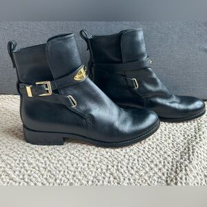 Michael Kors Black Leather Ankle Boots with Gold Accents Size 7